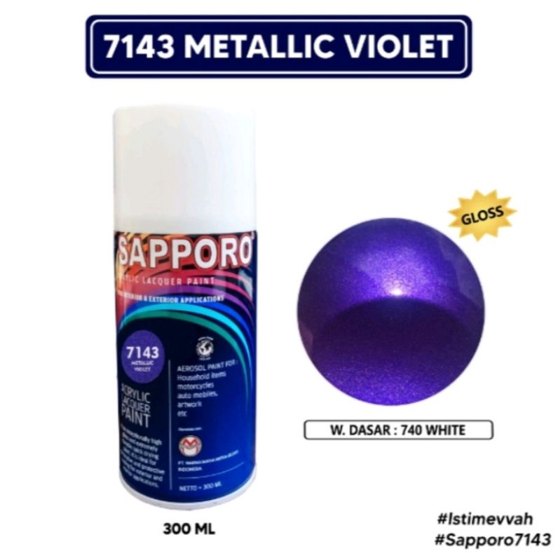 7143 Saporo Sapporo Metallic Violet 300ml Ungu Metalik Cat Semprot Spray Paint Motor Pilok Pilox