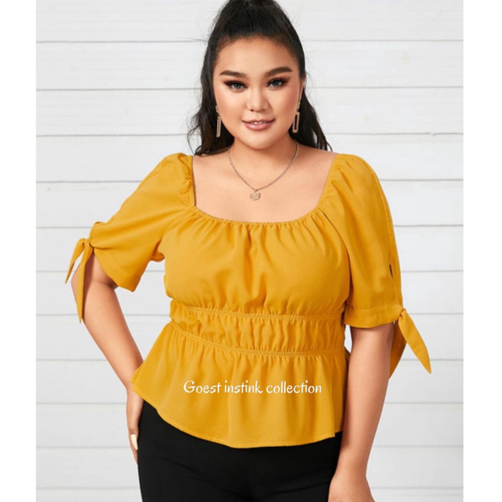 Baju Atasan Wanita TAVIA Blouse Sabrina Crop Top Kerut Size Jumbo