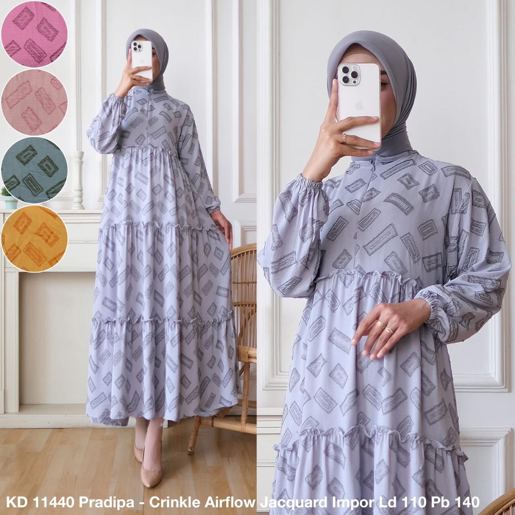 KD 11440 (isi 2) ASYA Gamis Crinkle Airflow Jacquard Import Ainun Lebar Mayung Motif Home Dress Musl