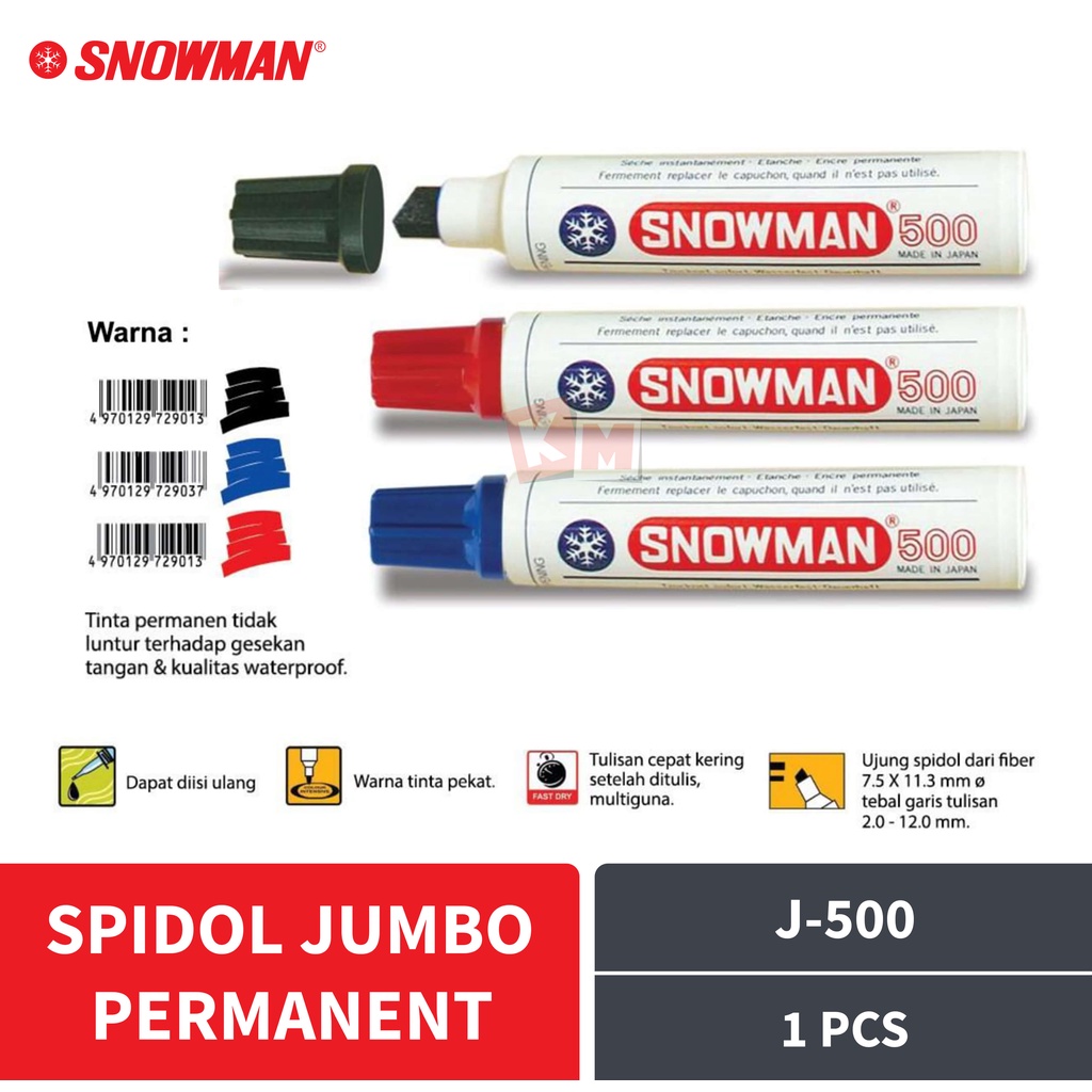 Spidol Jumbo Marker Snowman Permanent J-500 Besar Permanen