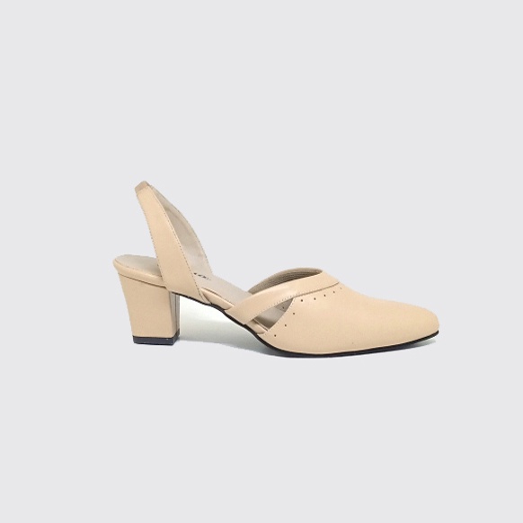 Mules Cream Big Size | Sepatu Sandal Heels Wanita Kantor Pesta Ukuran Besar Jumbo