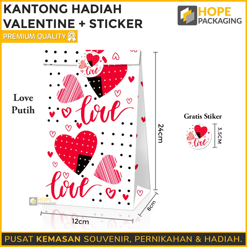 [ ISI 5 PCS ] Kantong Hadiah Motif Love + Stiker / Packaging bungkus valentine hadiah kado / hadiah ke pacar / orang tersayang / tas kantong hadiah special