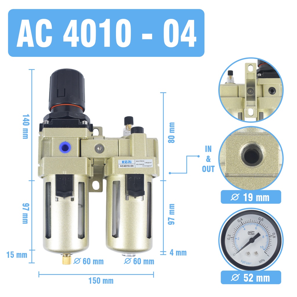 FRL - AC 4010-04 (Drat 1/2&quot;) - Filter Regulator Lubricator  AC 2010-02 (Drat 1/4&quot;)  AC 3010-03 (Drat 3/8&quot;)