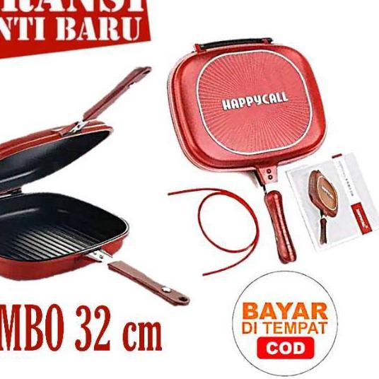 ✵ Happy Call dobelpan 32 cm jumbo pemanggang ikan bolak balik tanpa minyak anti lengket ✿