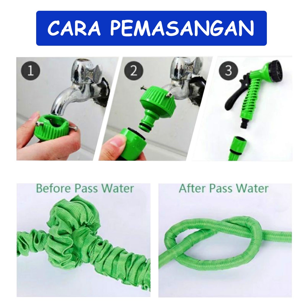 Selang Semprotan Air + Sprayer 7 Mode - Semprotan Selang Fleksibel Elastis Magic Hose 15 Meter - Selang Air Cuci Motor Cuci Mobil Semprot Tanam Selang Ajaib Magic Hose 15m Selang Taman 50 Feet