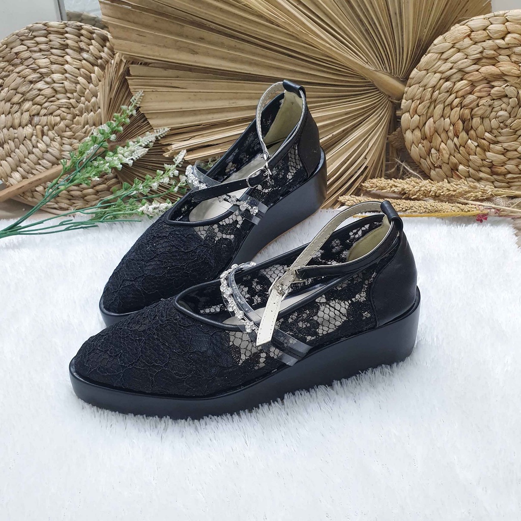 Sepatu wedding pesta Wedges hitam 5cm