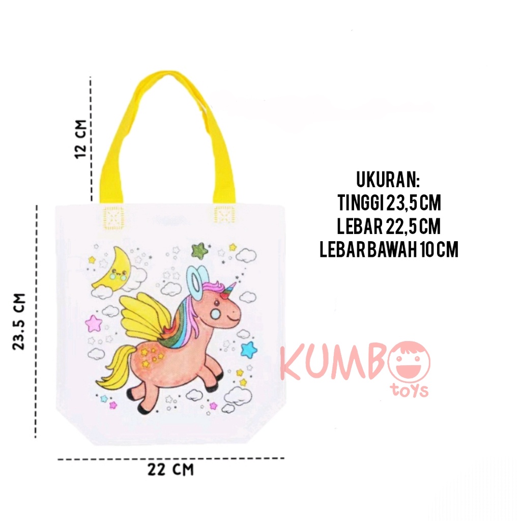 Mainan Edukasi Tas Spundbond Mewarnai 2 Sisi Bergambar DIY Coloring Goodie Bag Souvenir Ulang Tahun