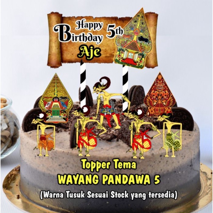 Buruan serbu] grosir Topper Cake Ultah Tema Wayang Pandawa 5 Custom Nama / Topper