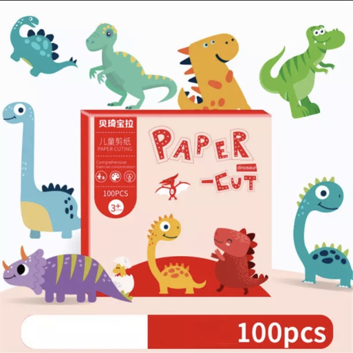 mainan anak  Paper cutActivity Set - Mainan Menggunting Montessori Anak - Educatio - Dinosaurus-Red(