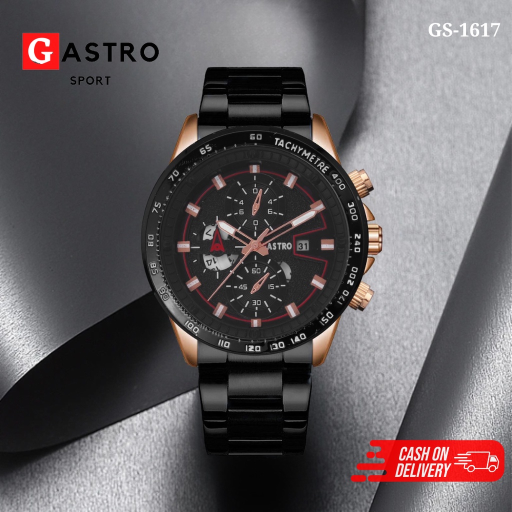 Jam Tangan Analog Pria Anti Air Gastro GS-1617 Business Man Watch Stainless Tali Rantai (FREE BOX)