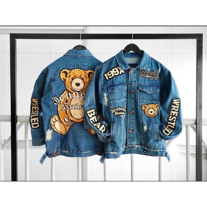 Ripped Denim jacket - BEAR ( Limited edition ) -Memphisorigins-