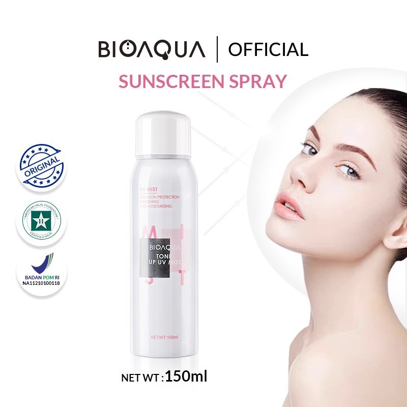 𝗕𝗜𝗢𝗔𝗤𝗨𝗔 𝗧𝗼𝗻𝗲 𝗨𝗽 𝗨𝗩 𝗠𝗶𝘀𝘁 𝗕𝗿𝗶𝗴𝗵𝘁𝗲𝗻𝗶𝗻𝗴 Anti UV Moisturizing Spray Sunscreeen Wajah/Body