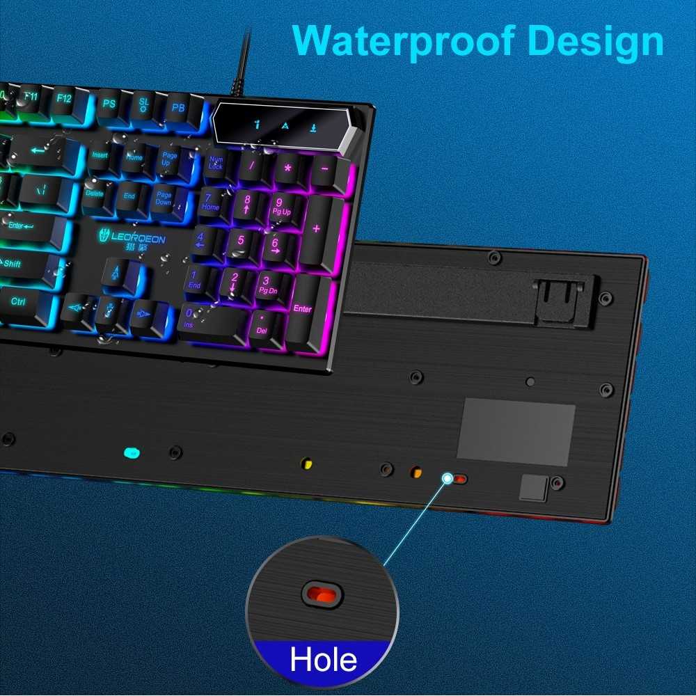 LEORQEON Gaming Keyboard RGB PC Laptop Kompter Backlit Mechanical Feel Waterproof - GX50