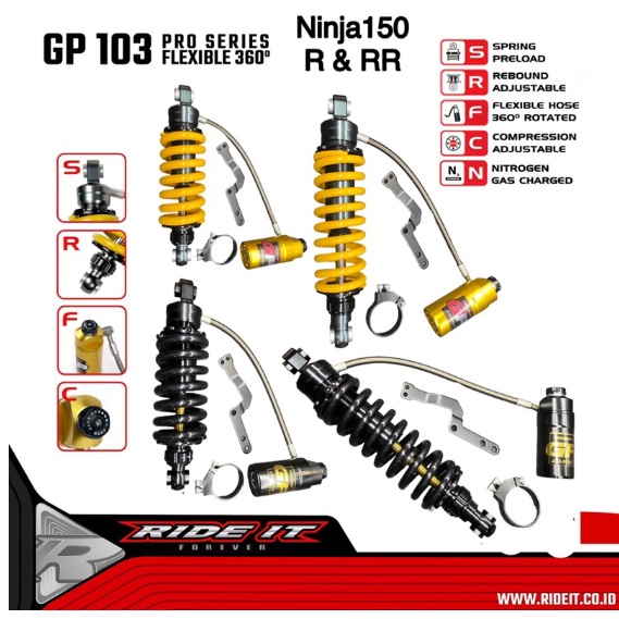 Shock Ride It GP 103 Pro Series Flexible Derajat 265mm 360mm 315mm Ninja 150 RR