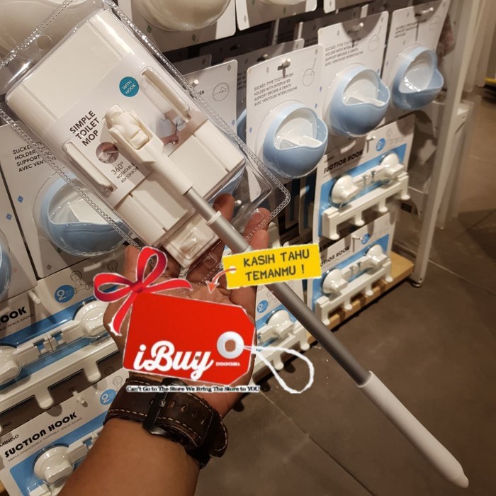 Pel Lantai Miniso Simple Toilet Mop Tongkat 360 Rotatable With Hook Termurah Kain Pel Lantai Praktis