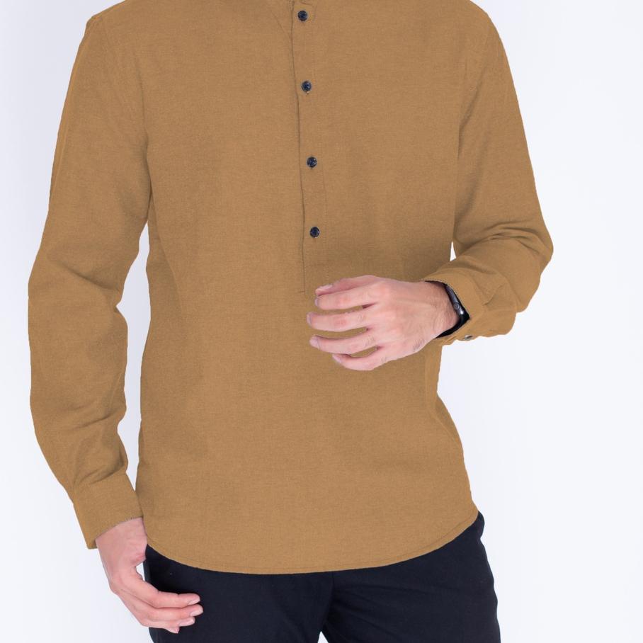 ☪ Koko Kurta Pria Panjang Krem - Baju Muslim Pria Lengan Panjang Krem - Kemeja Pria Lengan Panjang K