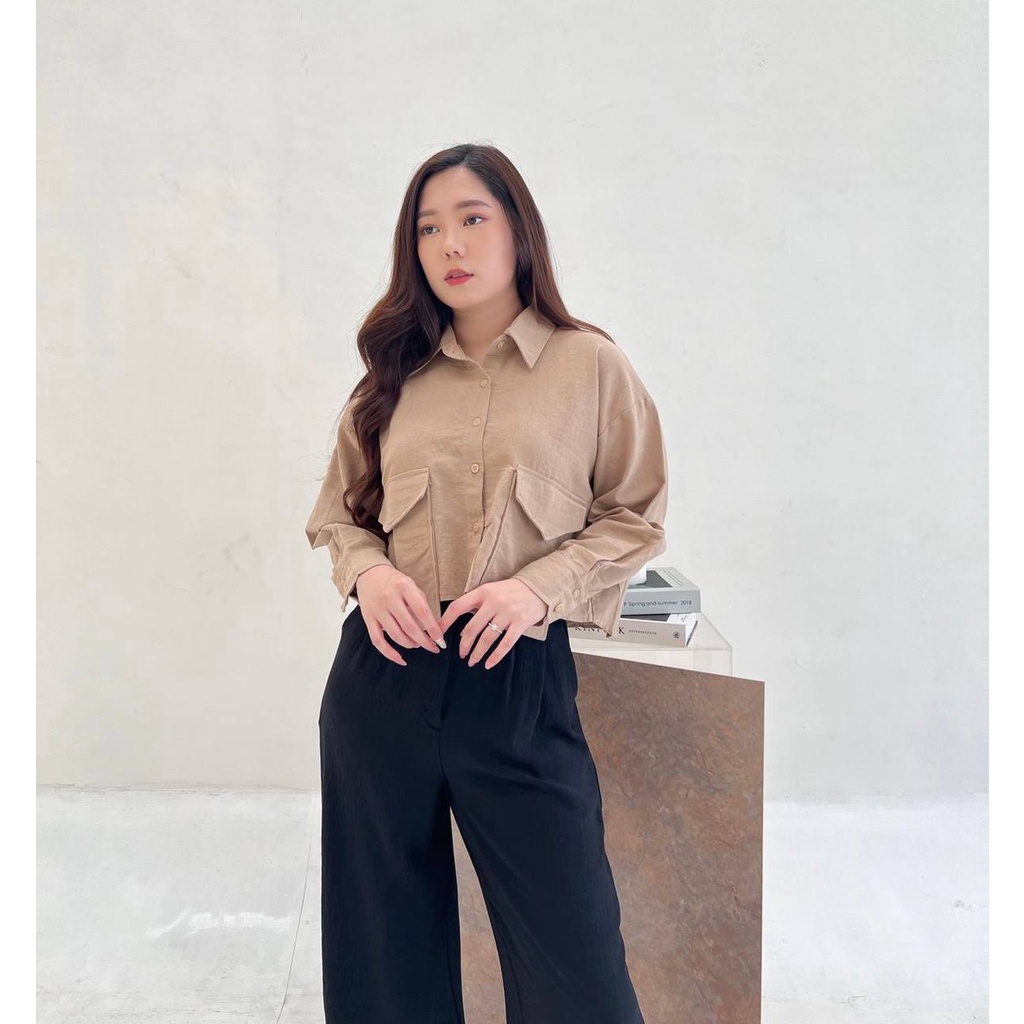 RX FASHION - KEMEJA CROP TYSA SHIRT TWISTCONE / KEMEJA POLOS WANITA - NN