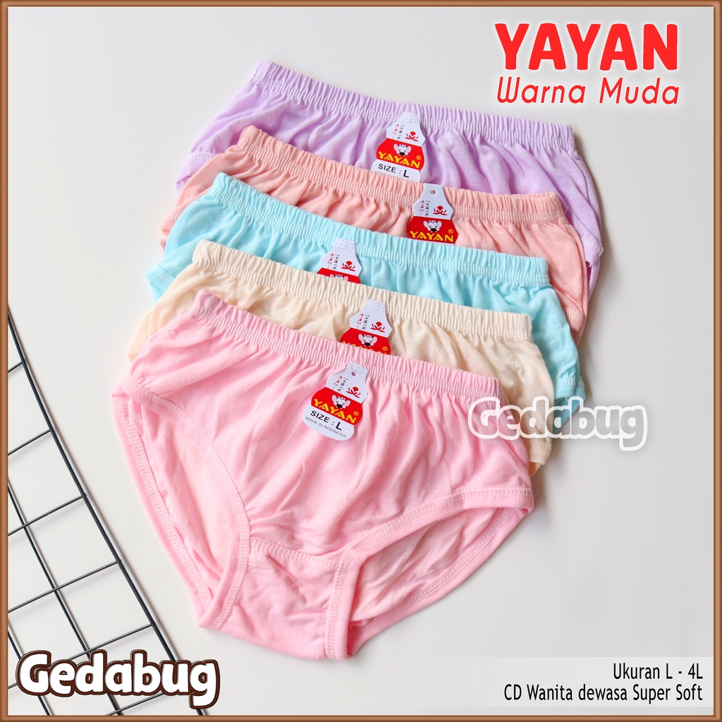 6 Pcs - CD Wanita YAYAN warna Muda | Celana dalam wanita dewasa Karet Kerut | Gedabug