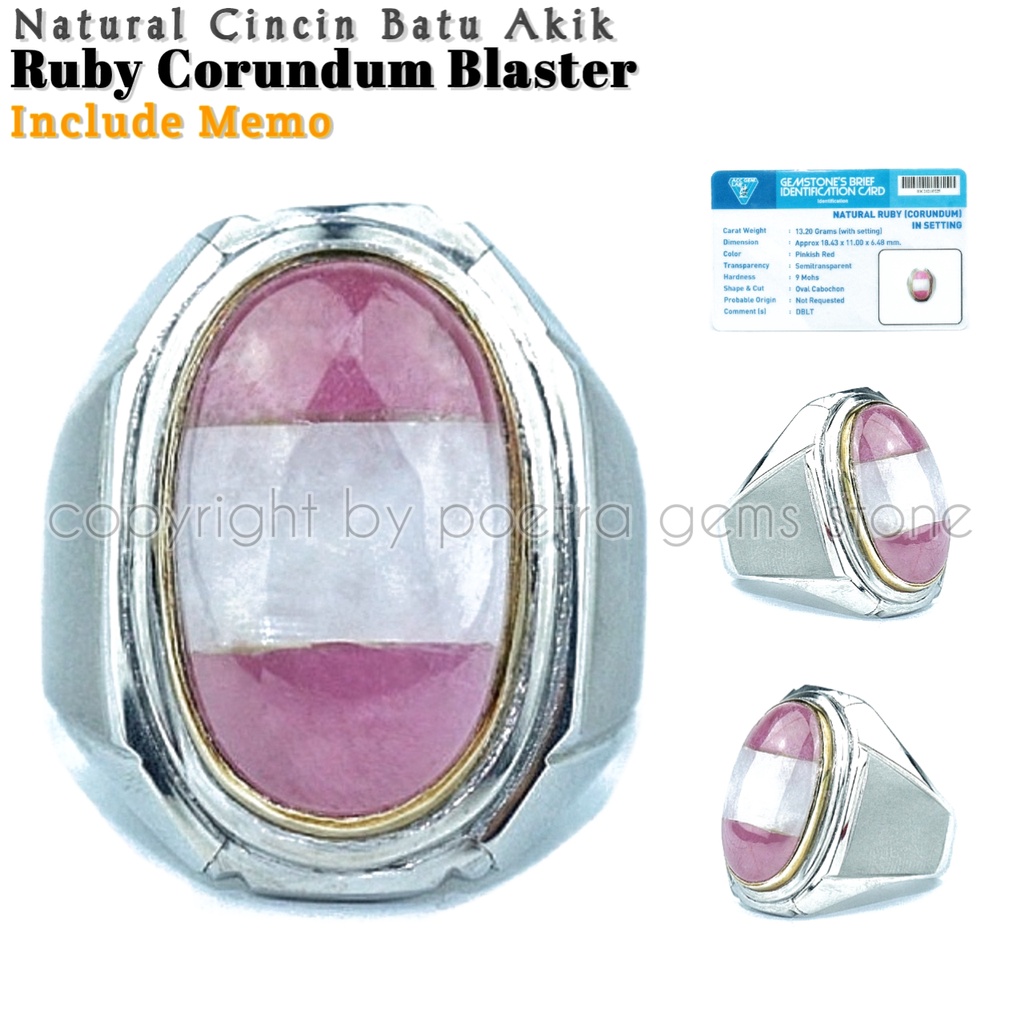 Cincin Permata Natural Pink Ruby Corundum Motif Bendera free Memo 04