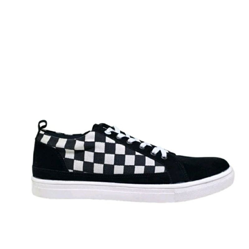 CATZIE Sepatu Kasual Pria Men-505 Motif Catur Sepatu Sneakers Hitam 39-44 Low Cut Remaja Smp Sma, 39