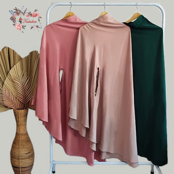 Gamis Polos Wanita Set Khimar Syari Set Gamis Khimar Bolong Tangan Jumbo Bahan Wollycrepe Baju Wanita Muslimah Syari Busui Friendly