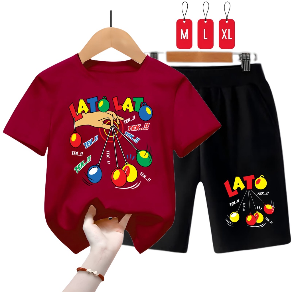 Hzl_outfit Kaos Setelan Anak Laki-Perempuan Lato Lato Tek Trend/ Setelan Kaos Anak Anak