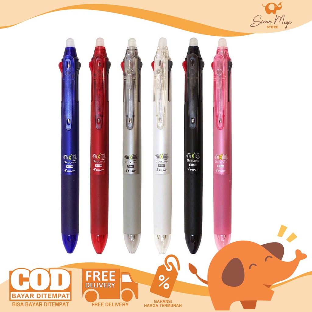 

Pilot Pulpen Frixion Slim 0.5mm 3 Colors Erasable LKFBS60EF / Ballpoint Warna Warni Lucu Berkualitas