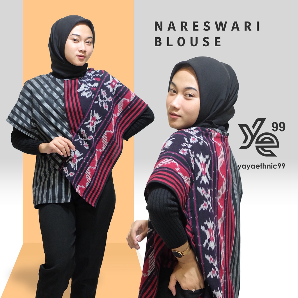 Blouse nareswari ethnic, busana wanita tenun troso mix lurik prasojo, nareswari mawar, blouse tenun troso