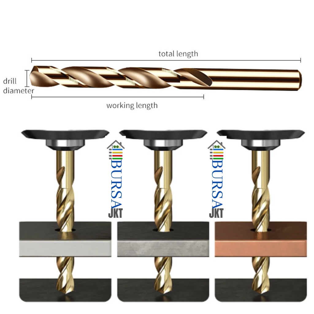 MATA BOR HSS COBALT BESI M35 GOLD MELUBANGI BESI STAINLESS STEEL 4 MM