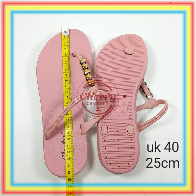 L1913-16 Sandal Jepit Karet Wanita Glanzton Sendal Cewek Jelly Tali Kabel Bulat Emas Krom Chrome