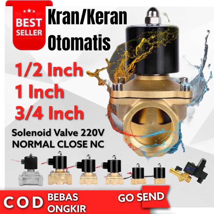 Kran Otomatis Electric Solenoid Water Valve 220V 3/4 Inch - Brass Kuningan, 1/2 inch