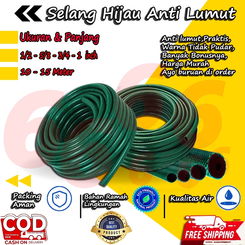 SELANG AIR 10 15 METER 1/2 5/8 3/4 INCH 1 ROL BENANG HIJAU SELANG AIR TAMAN ANTI LUMUT TEBAL 2 MM ALAT KEBUN MURAH COD