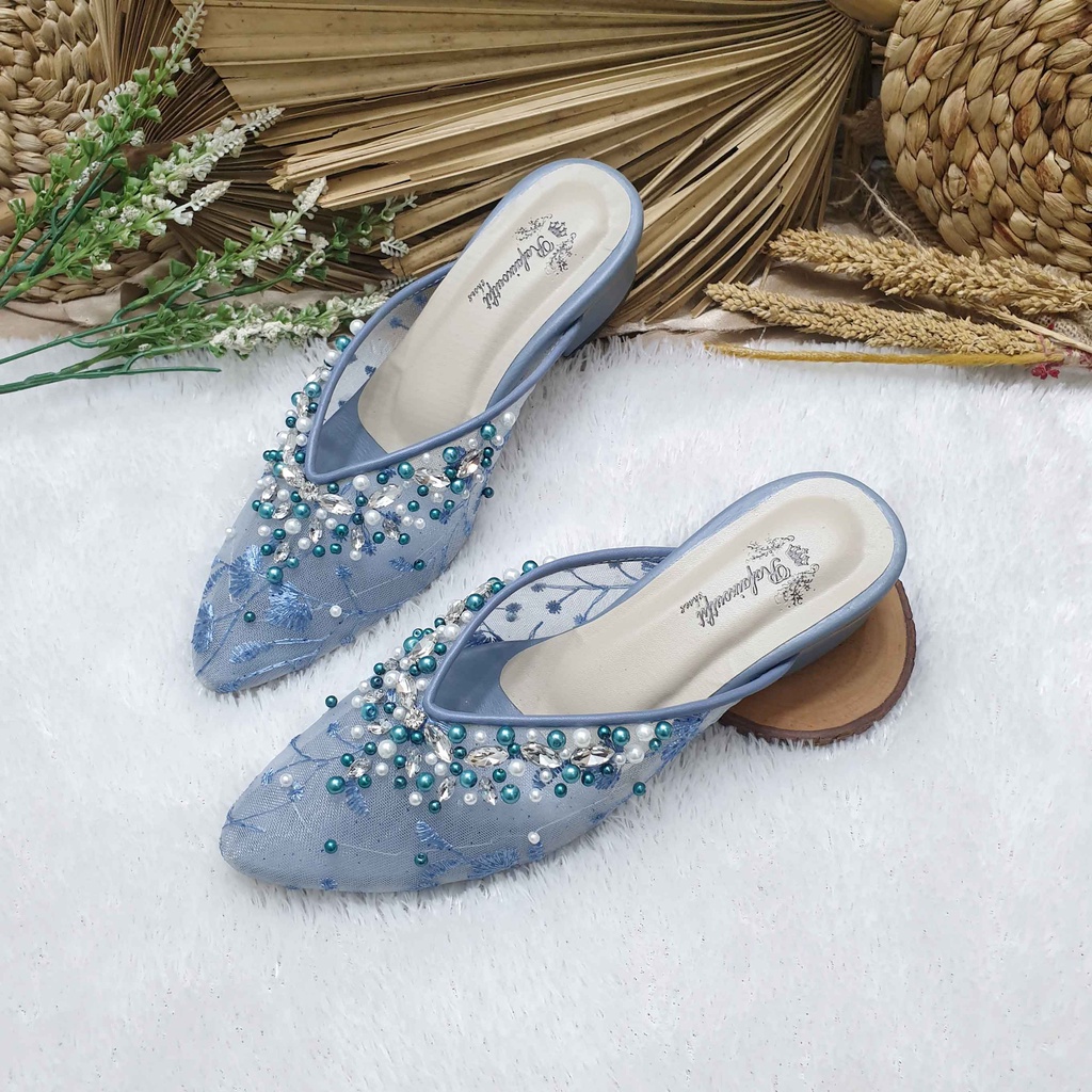 Sepatu wedding pesta Cantik nafera ice blue 3cm tahu