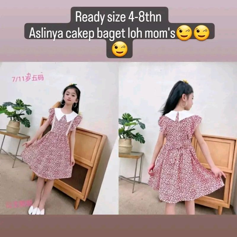dress import anak cewek flora red white 2205 sz 3-8thn dress bunga anak dress anak perempuan dress a