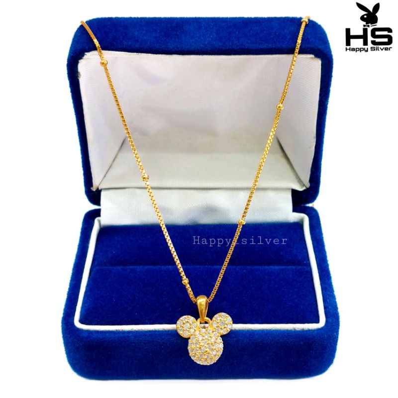 SET KALUNG ANAK PERAK ASLI SILVER 925 LAPIS EMAS PUTIH - MODEL LIONTIN MICKEY PERMATA - PERHIASAN PE