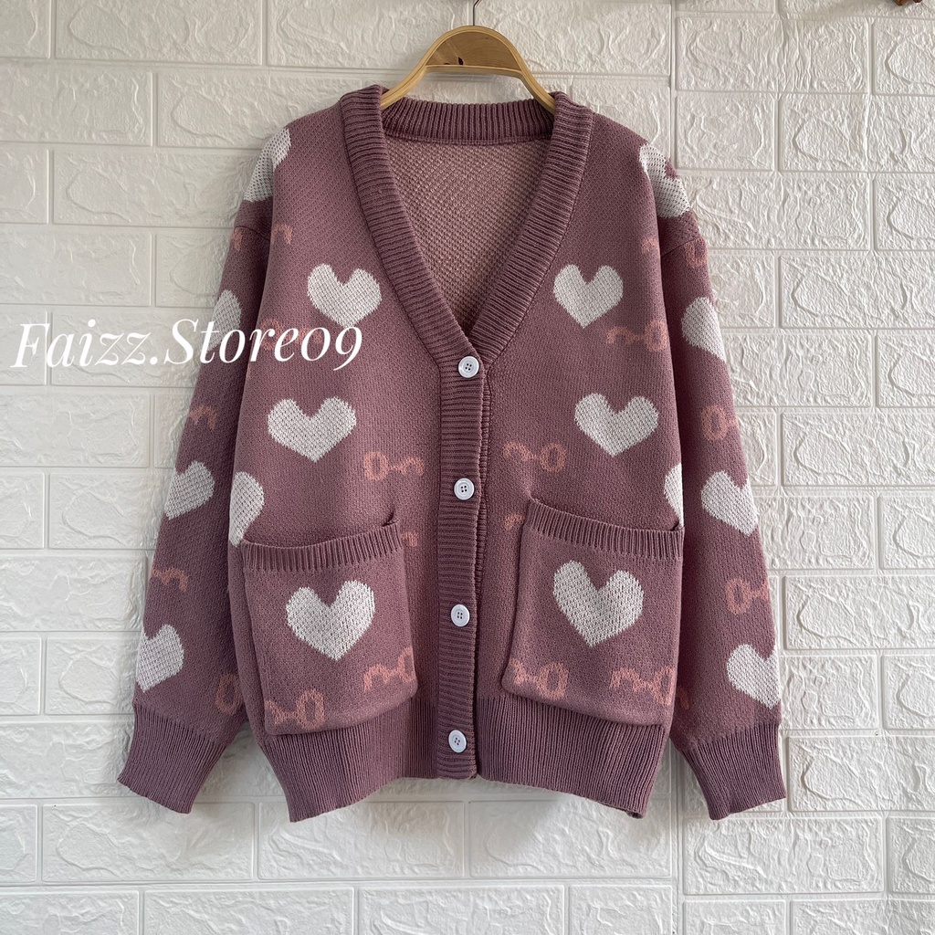 CARDIGAN RAJUT KANCING VALENTINE MOTIF LOVE KUNCI OVERSIZE OUTER WANITA