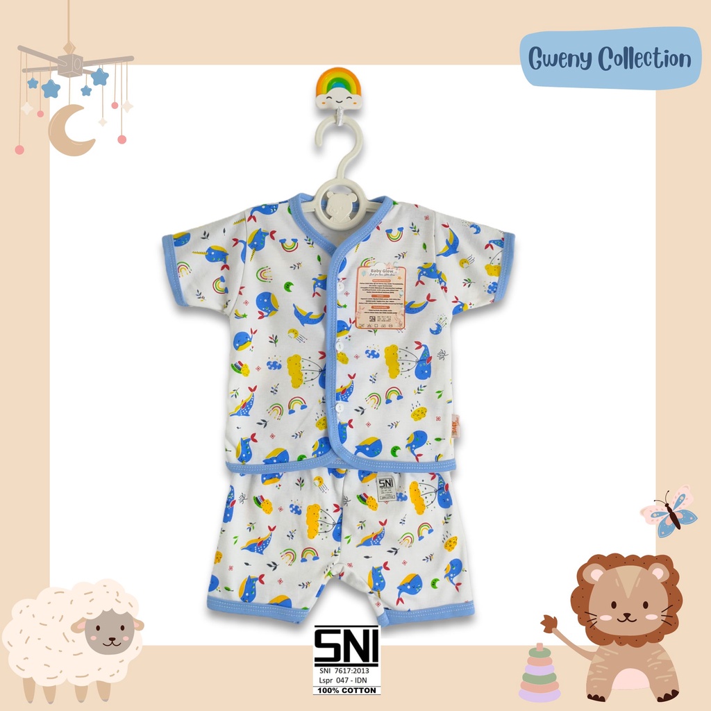 SETELAN BAJU BAYI LENGAN PENDEK UNISEX COTTON BABY GLOW MOTIF WHALE