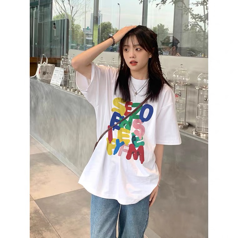 kaos oversize wanita import letter motif printed t-shirt import kekinian baju kaos putih wanita