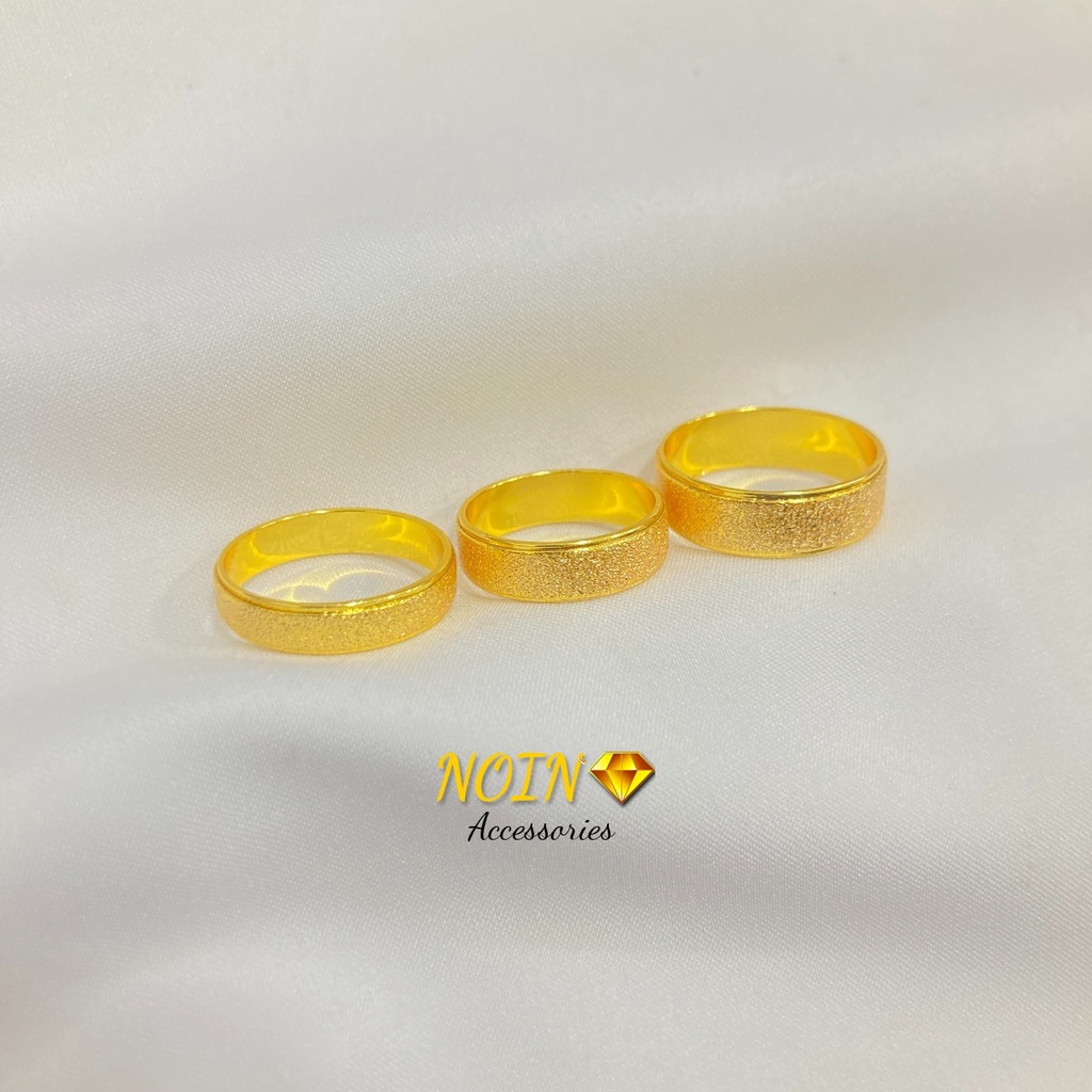 Cincin Polos Tekstur Warna 24 Karat Lapis Emas Aksesoris Fashion Simple C36#