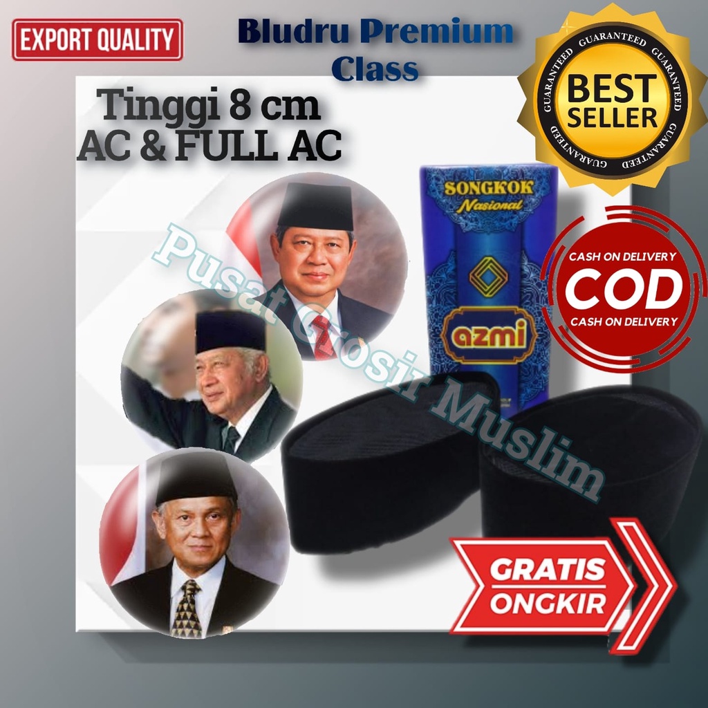 Songkok Nasional Hitam Songkok Azmi Polos Full AC Tinggi 7 dan 8 Kualitas Premium!!!