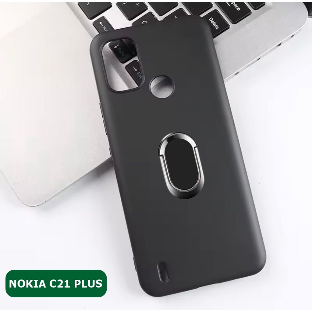 CASE NOKIA C21 PLUS 2022 SOFT CASE BLACK RING STANDING SILIKON CASING HP