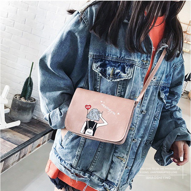 FYGALERY FYG1267 Tas Selempang Wanita Motif Girl Cartoon Peace Meeting You Slingbag Polos Fashion Murah
