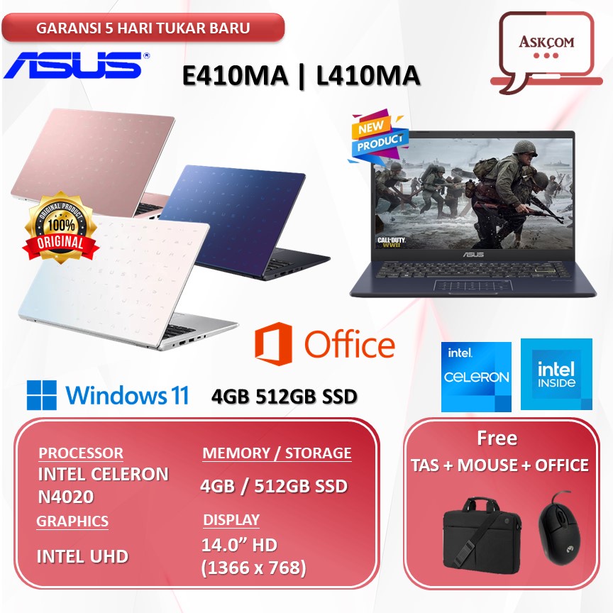 Laptop Asus VivoBook Slim 14 E410MA | L410MA N4020U RAM 4GB 512GB SSD 14.0 HD