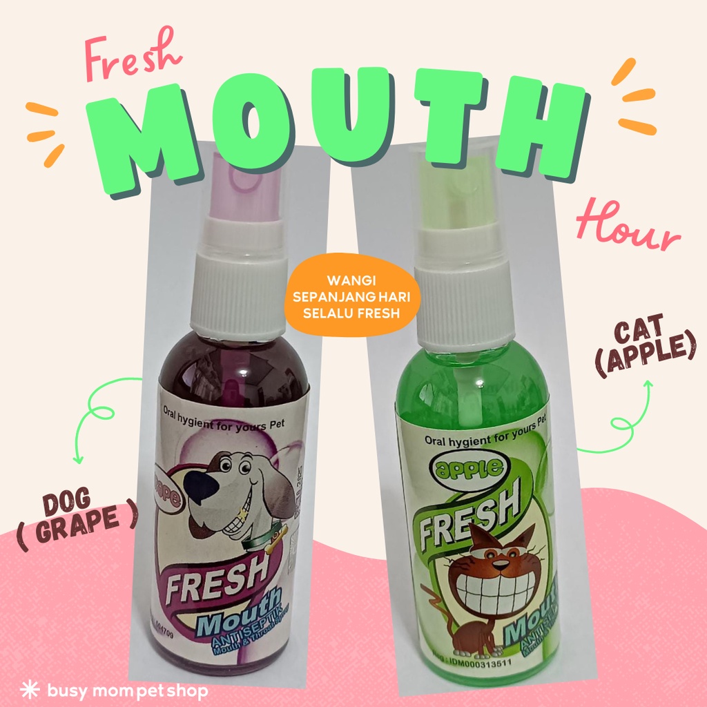 Fresh Mouth Cat Dog Raid All Spray 60 ml Pet Penghilang Bau Mulut Hewan Anjing Kucing Grape Apple Semprot 60ml