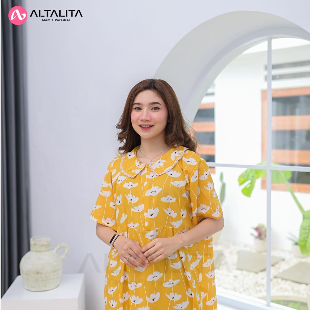 Altalita - Daster Kerah Renda Wanita Cantik Motif Remaja Kekinian Jumbo LD 120 Lengan Pendek Panjang Semata Kaki Busui Bahan Rayon Premium