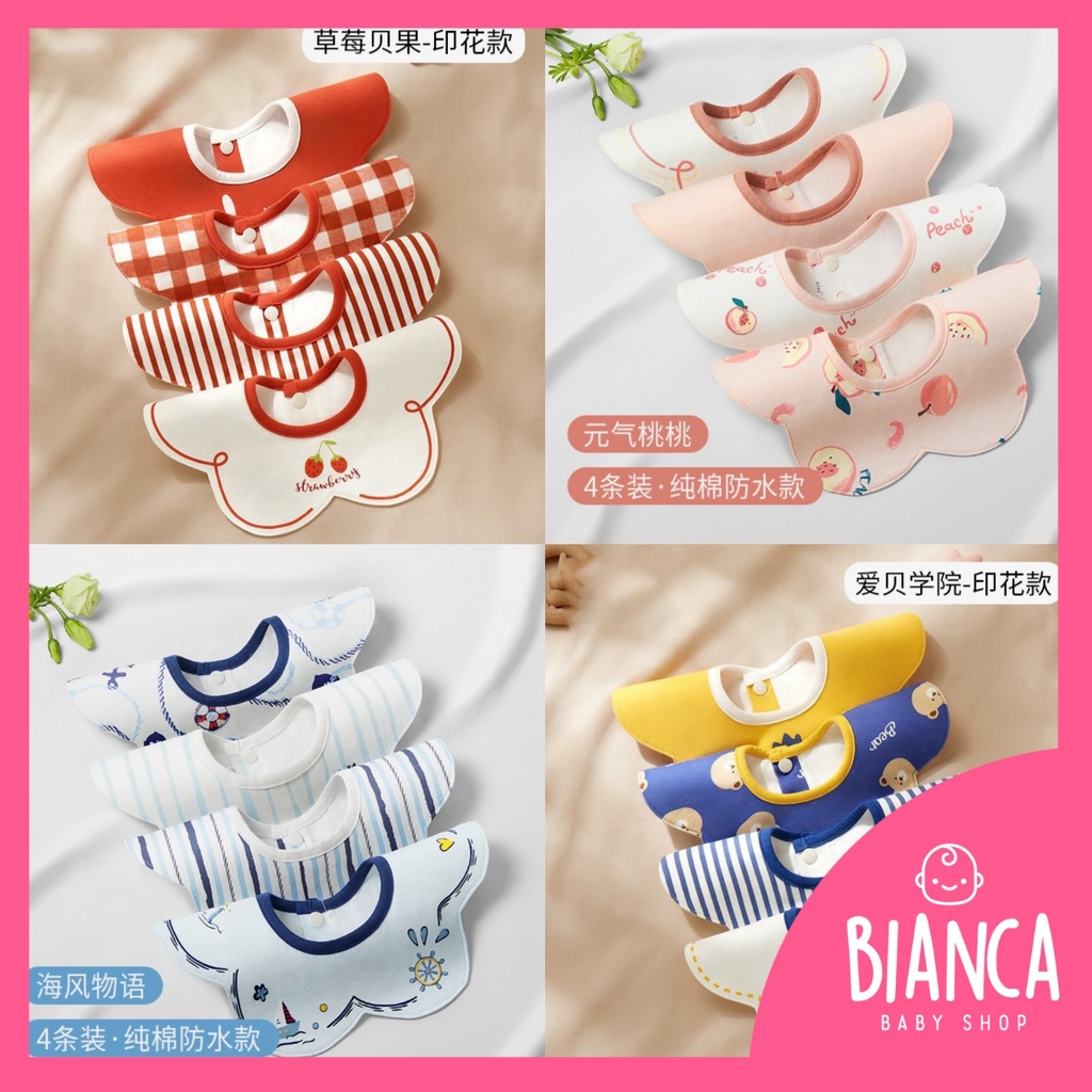 BIANCA - Bibs Anak / Celemek Anak Tadah Air Liur 4 IN 1 CHERRY SERIES