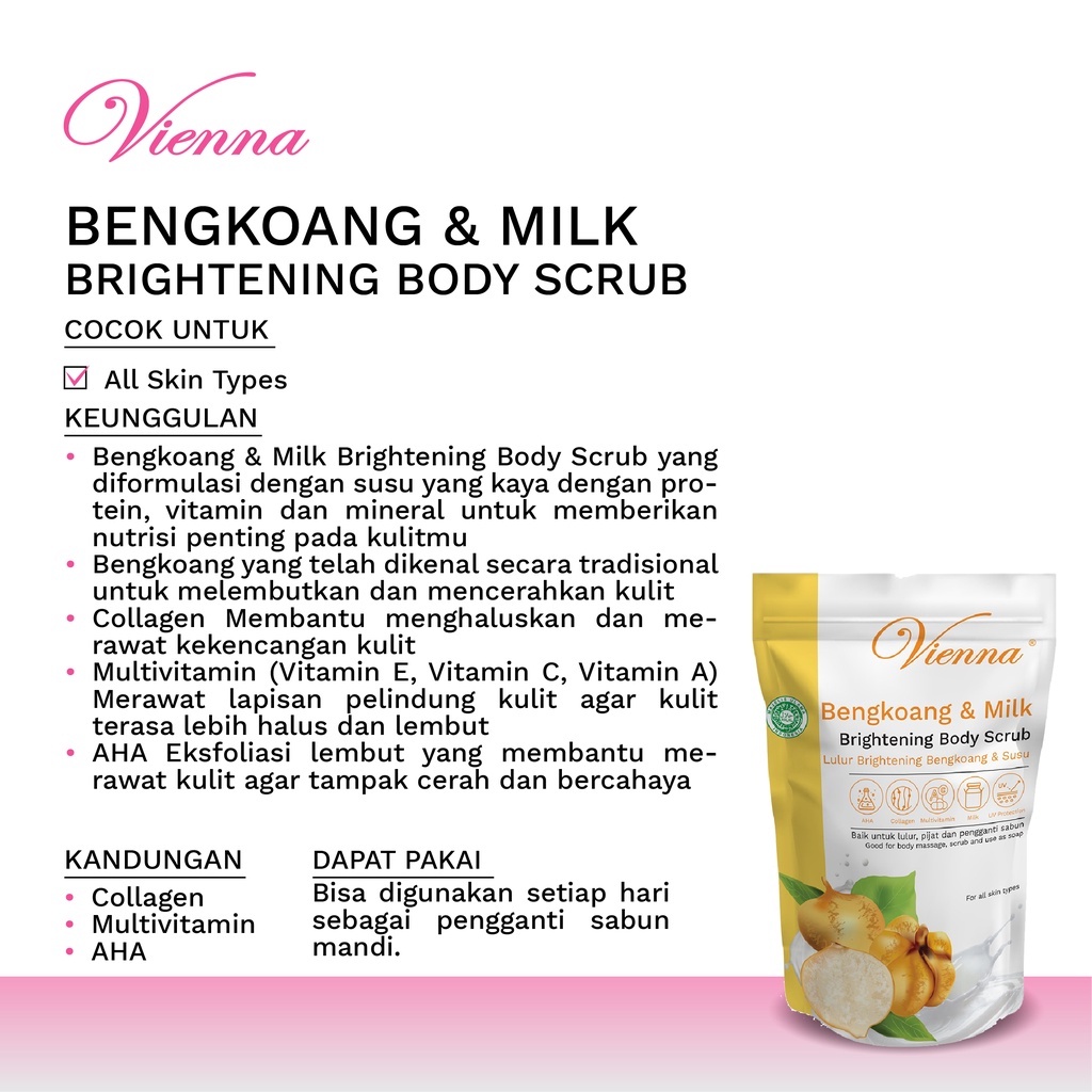 VIENNA Brightening Body Scrub Bengkoang &amp; Milk 1kg Refill