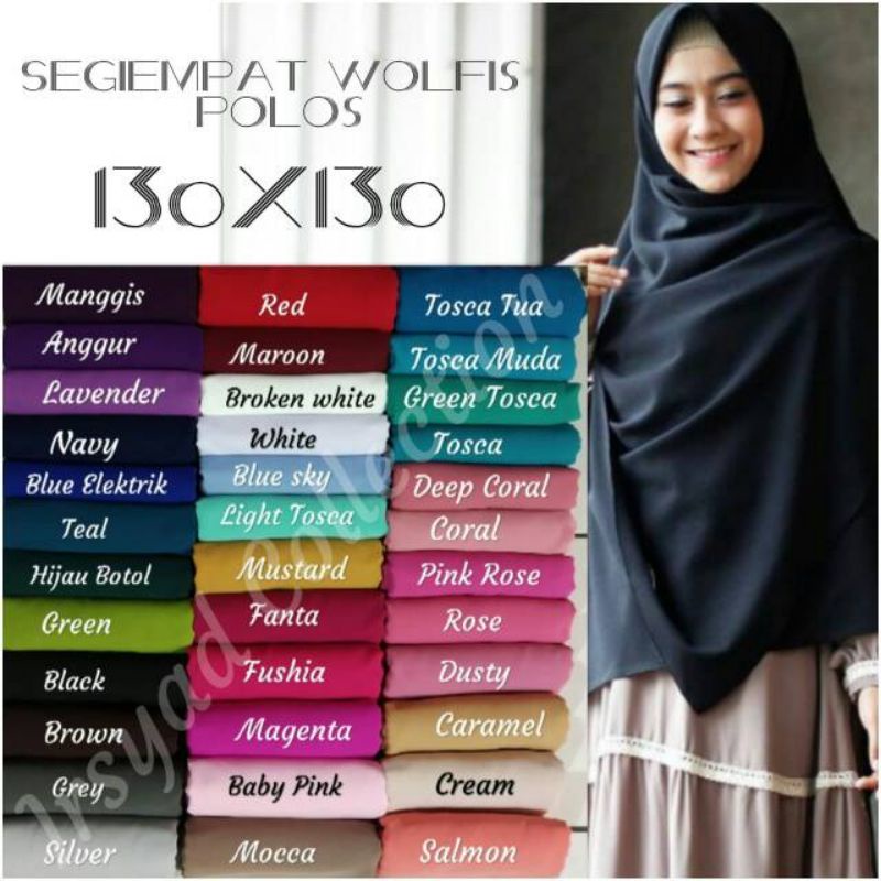 jilbab segi empat wolfis polos jumbo