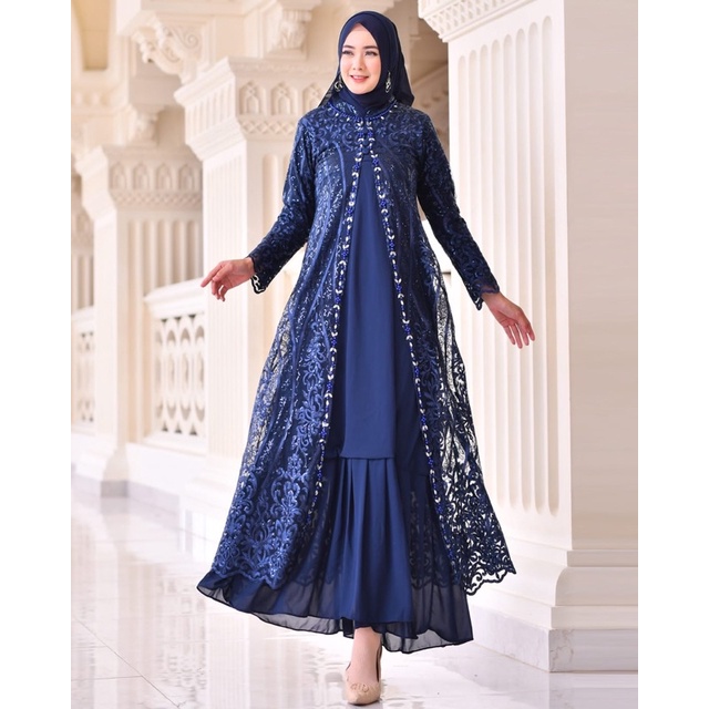 Permata Olshop / Gamis Rompi Brukat Tulle Payet / Gamis Pesta Mewah / Gamis Sakura