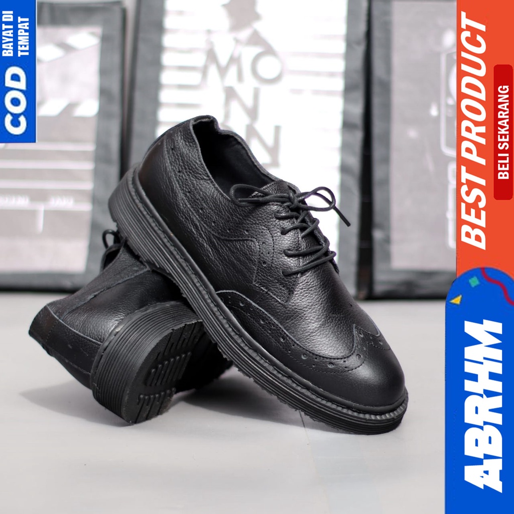 Sepatu Formal Pantofel Kulit Asli Pria Docmart Low Boots Kerja Hitam Abaraham OWING